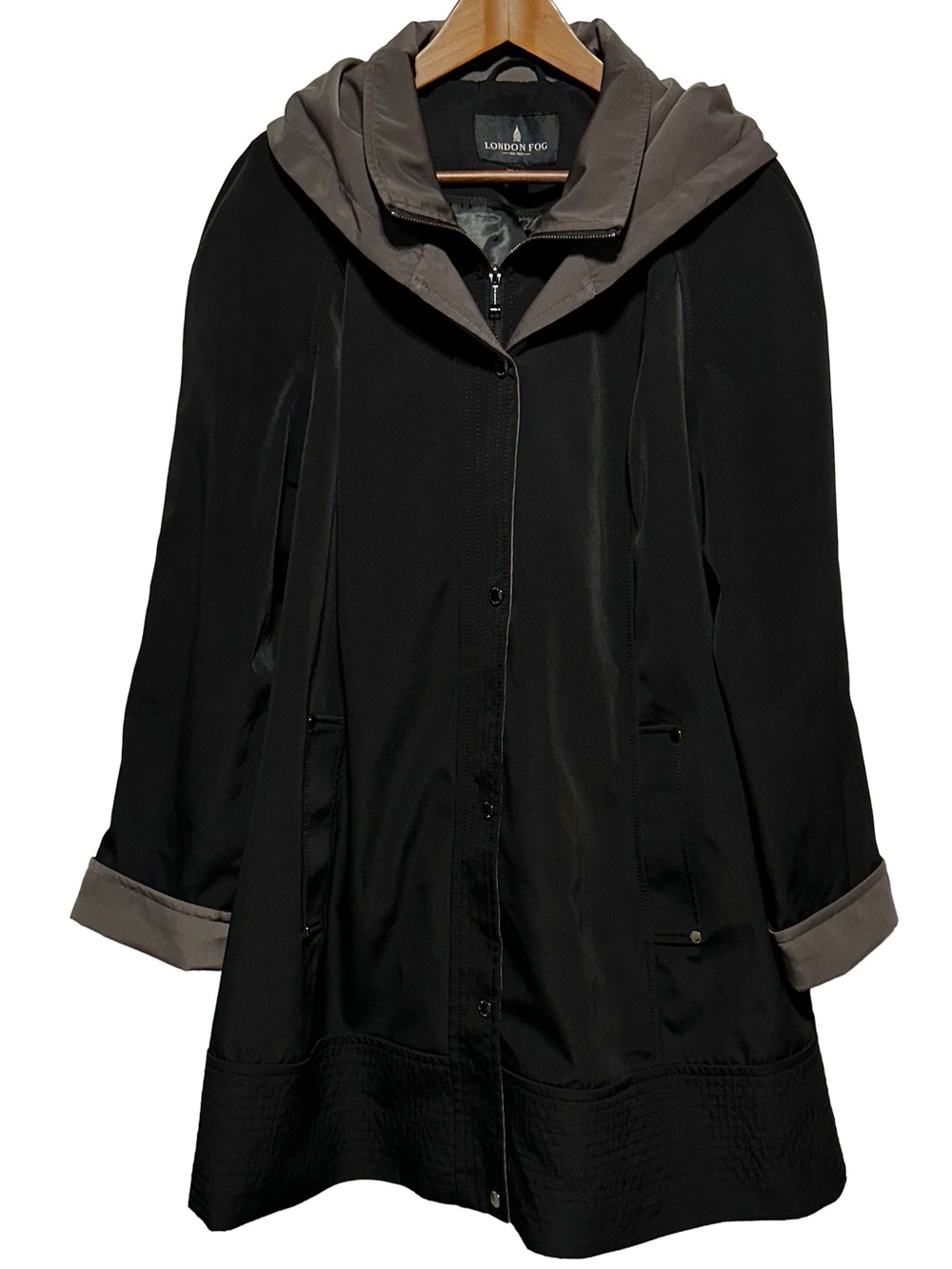 London Fog XXL Hooded Rain Coat Black Gray Lightweight Travel Jacket Plus Autumn